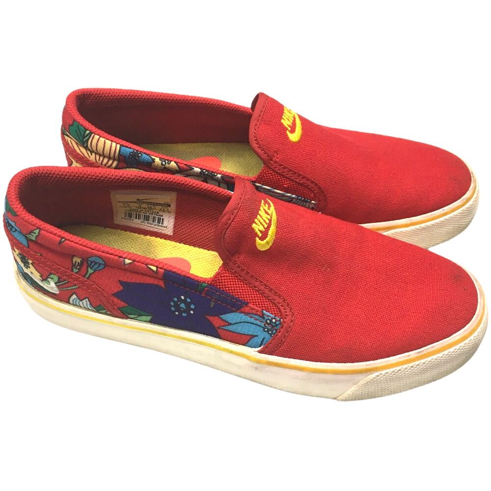 Nike Toki Sneakers Aloha Floral Slip On Red Print Casual Shoes Size Women's 7.5